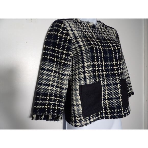 Zara Basic Collection XS Tunic Top Tweed Fringe Patchwork TopBlue Artsy - Picture 3 of 9